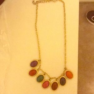 Multi-colored necklace with gold chain